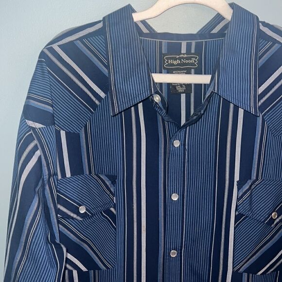 High Noon Rodeo Western Men’s navy blue Pearl snaps 2XL Tall button down shirt - Picture 3 of 14